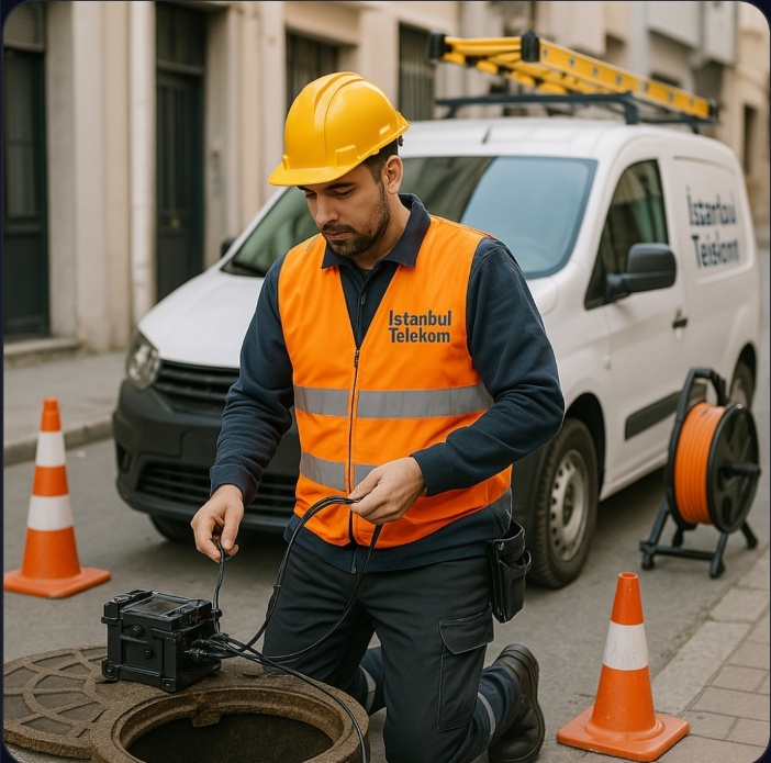 İstanbul Telekom fiber optik saha ekibi çalışma anı